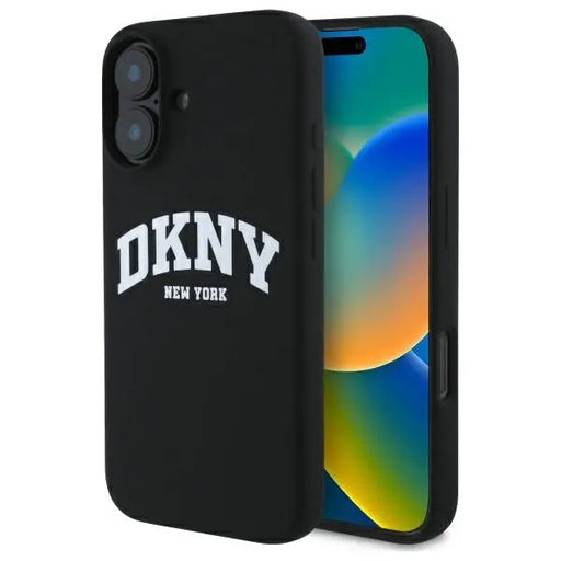 DKNY Silicone White Printed Logo MagSafe iPhone 16 Case - Black - Cell phone cases and covers<<<HurtelXML