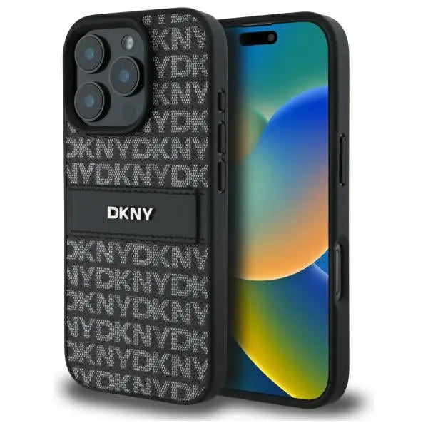 DKNY Texture Pattern Tonal Stripe iPhone 16 Pro Case - Black - Cell phone cases and covers<<<HurtelXML