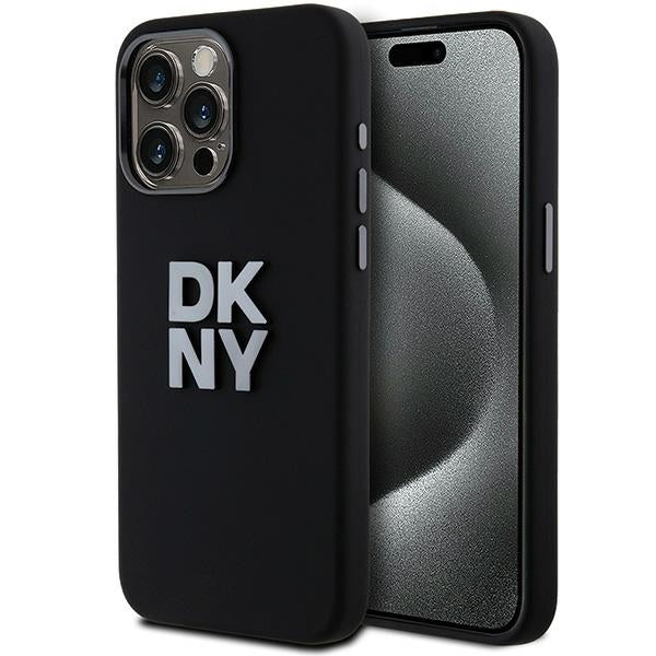 DKNY Liquid Silicone Metal Logo iPhone 15 Pro Max Case - Black