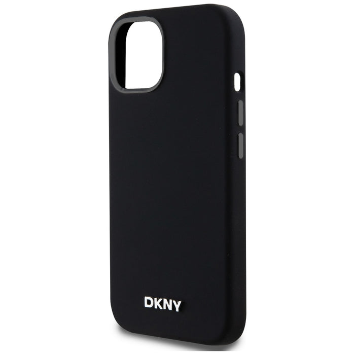 DKNY Liquid Silicone Small Metal Logo MagSafe Case for iPhone 14/15/13 - Black