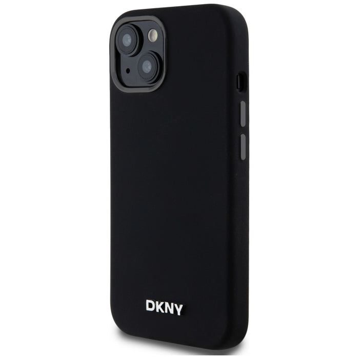 DKNY Liquid Silicone Small Metal Logo MagSafe Case for iPhone 14/15/13 - Black