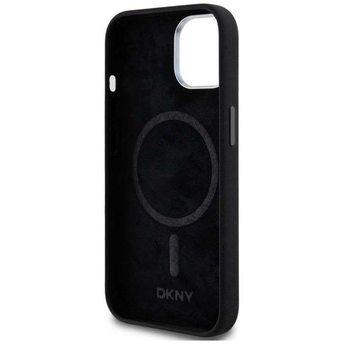DKNY Liquid Silicone Small Metal Logo MagSafe Case for iPhone 14/15/13 - Black