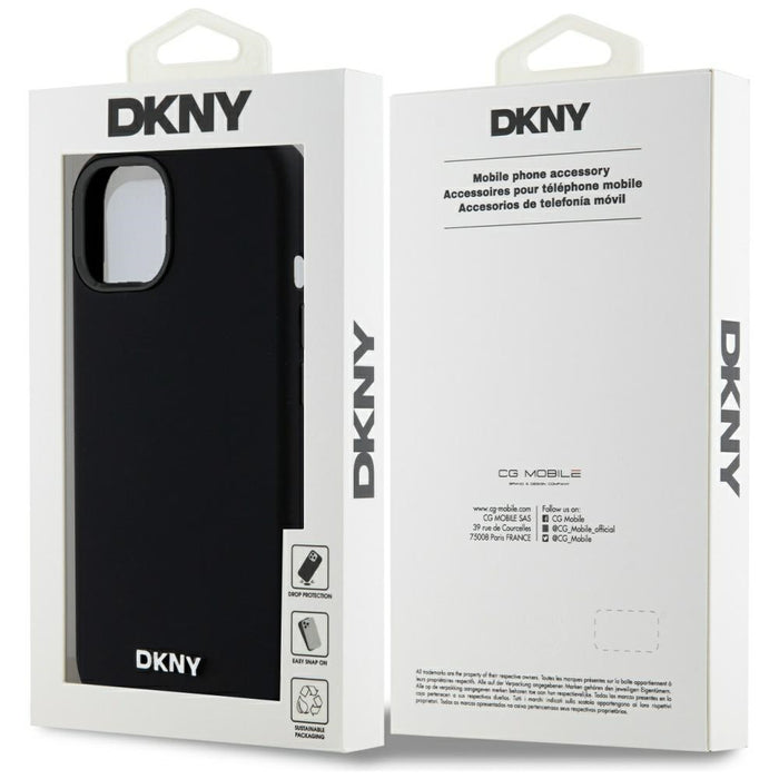 DKNY Liquid Silicone Small Metal Logo MagSafe Case for iPhone 14/15/13 - Black