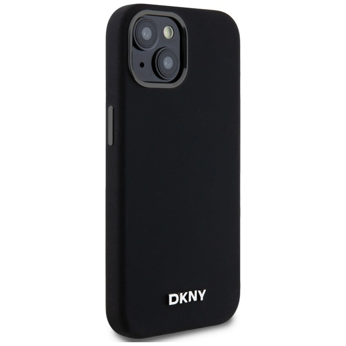 DKNY Liquid Silicone Small Metal Logo MagSafe Case for iPhone 14/15/13 - Black