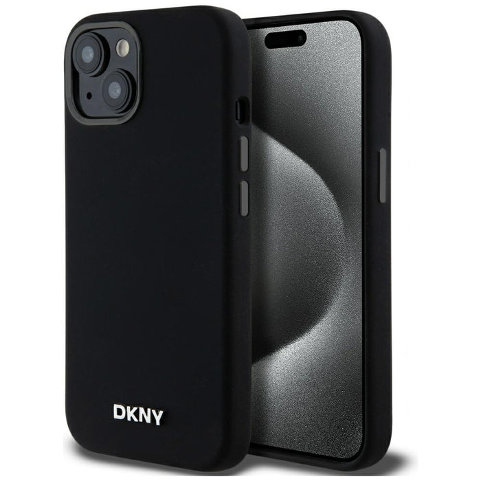DKNY Liquid Silicone Small Metal Logo MagSafe Case for iPhone 14/15/13 - Black