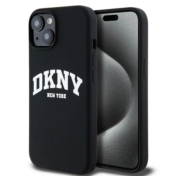 DKNY Liquid Silicone White Printed Logo MagSafe Case for iPhone 14 / 15 / 13 - Black
