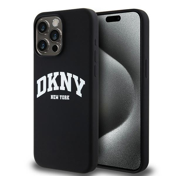 DKNY Liquid Silicone White Printed Logo MagSafe iPhone 14 Pro Max Case - Black