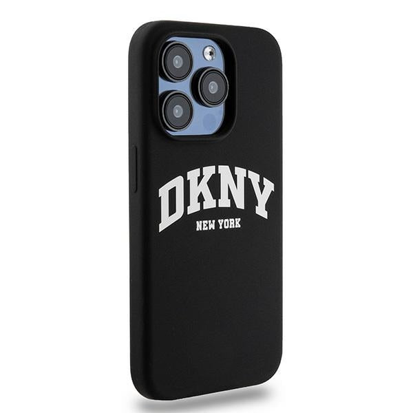DKNY Liquid Silicone White Printed Logo MagSafe iPhone 15 Pro Case - Black