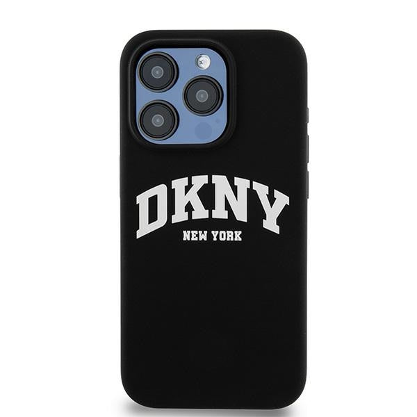 DKNY Liquid Silicone White Printed Logo MagSafe iPhone 15 Pro Case - Black