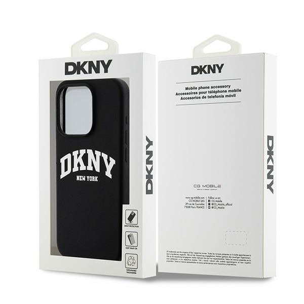 DKNY Liquid Silicone White Printed Logo MagSafe iPhone 15 Pro Case - Black