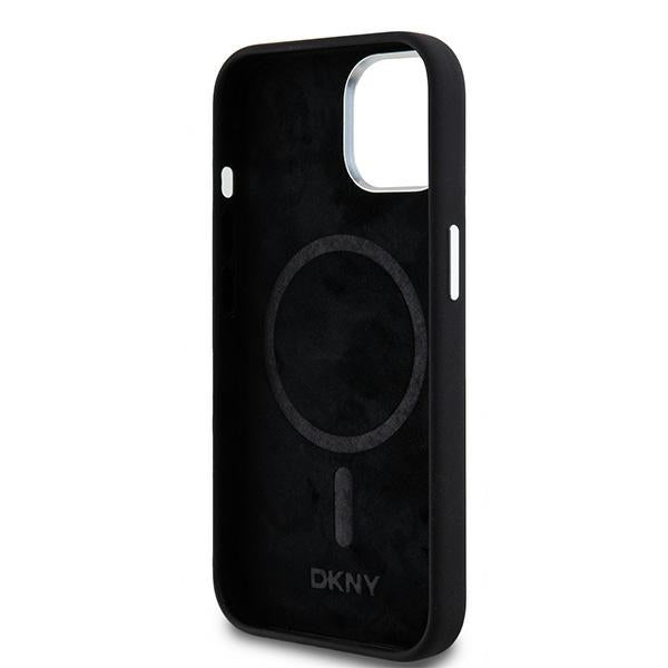 DKNY Liquid Silicone Small Metal Logo MagSafe Case for iPhone 15 Plus / 14 Plus - Black