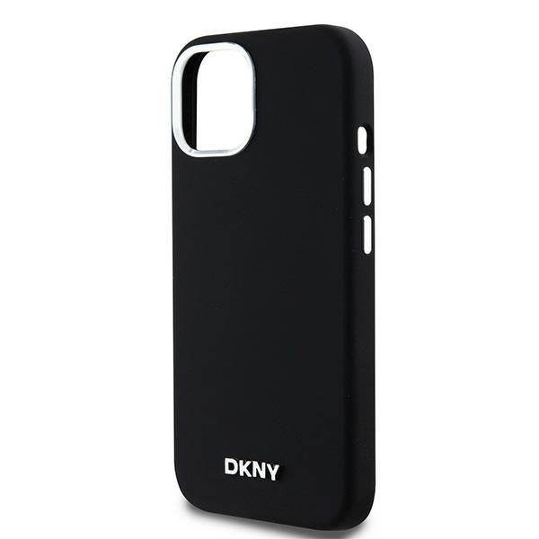 DKNY Liquid Silicone Small Metal Logo MagSafe Case for iPhone 15 Plus / 14 Plus - Black