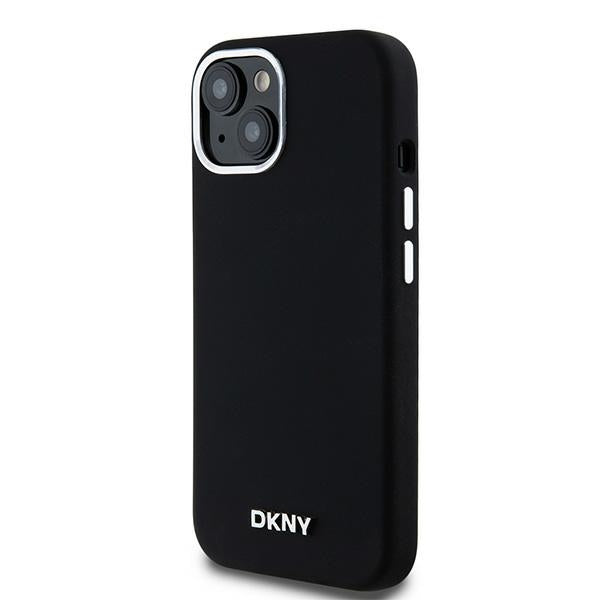 DKNY Liquid Silicone Small Metal Logo MagSafe Case for iPhone 15 Plus / 14 Plus - Black