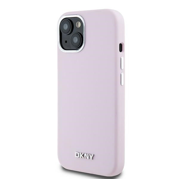 DKNY Liquid Silicone Small Metal Logo MagSafe Case for iPhone 15 Plus / 14 Plus - Pink