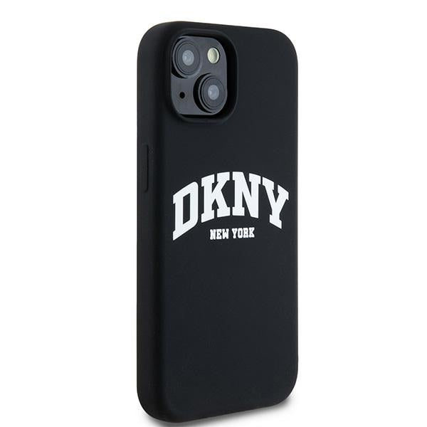 DKNY Liquid Silicone White Printed Logo MagSafe Case for iPhone 15 Plus / 14 Plus - Black