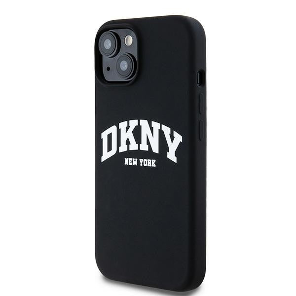 DKNY Liquid Silicone White Printed Logo MagSafe Case for iPhone 15 Plus / 14 Plus - Black