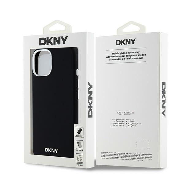DKNY Liquid Silicone Small Metal Logo MagSafe Case for iPhone 15/14/13 - Black
