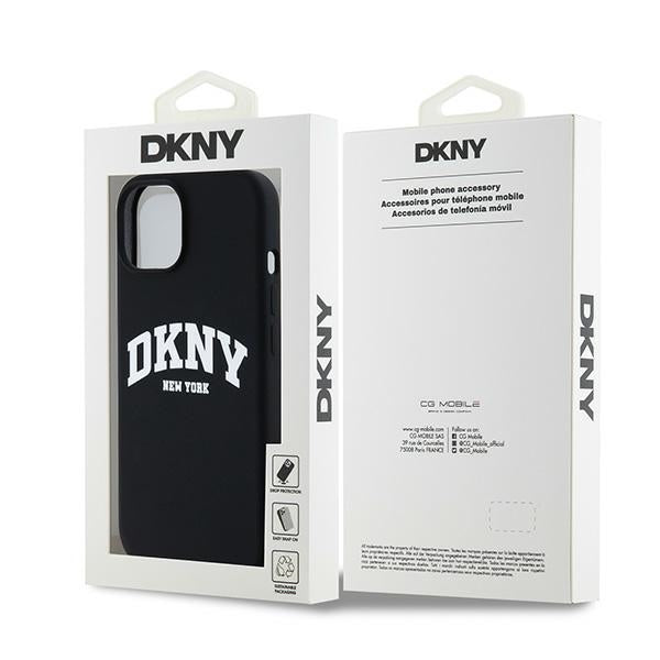 DKNY Liquid Silicone White Printed Logo MagSafe Case for iPhone 15 / 14 / 13 - Black