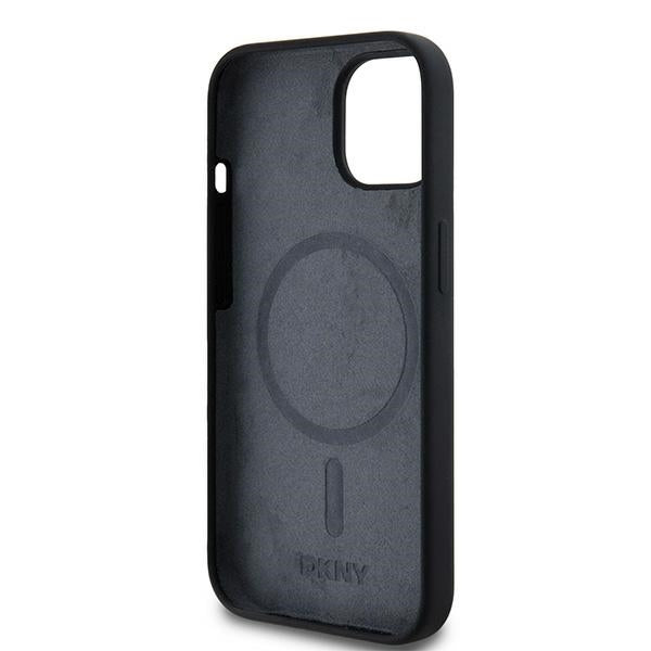 DKNY Liquid Silicone White Printed Logo MagSafe Case for iPhone 15 / 14 / 13 - Black