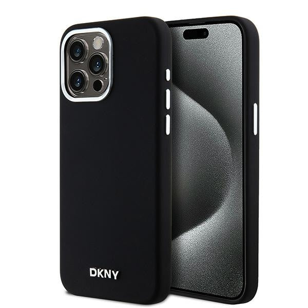 DKNY Liquid Silicone Small Metal Logo MagSafe Case for iPhone 15 Pro Max - Black