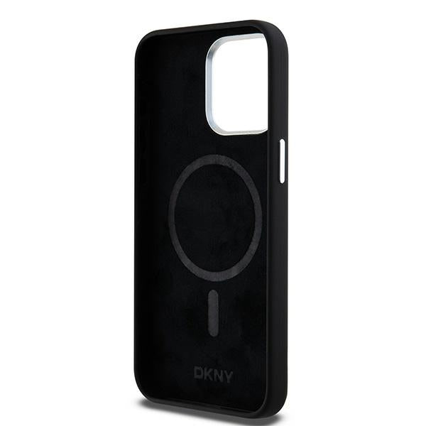 DKNY Liquid Silicone Small Metal Logo MagSafe Case for iPhone 15 Pro Max - Black