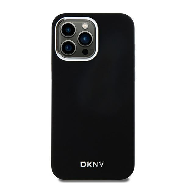 DKNY Liquid Silicone Small Metal Logo MagSafe Case for iPhone 15 Pro Max - Black