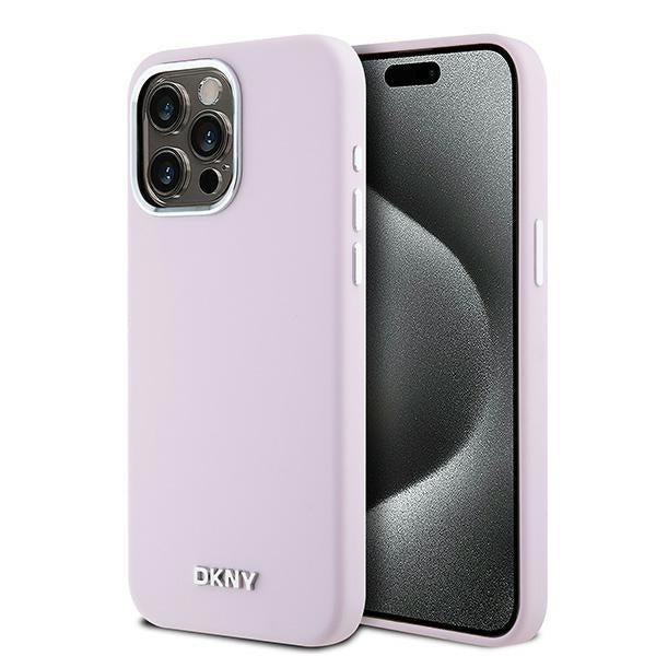 DKNY Liquid Silicone Small Metal Logo MagSafe case for iPhone 15 Pro Max - pink