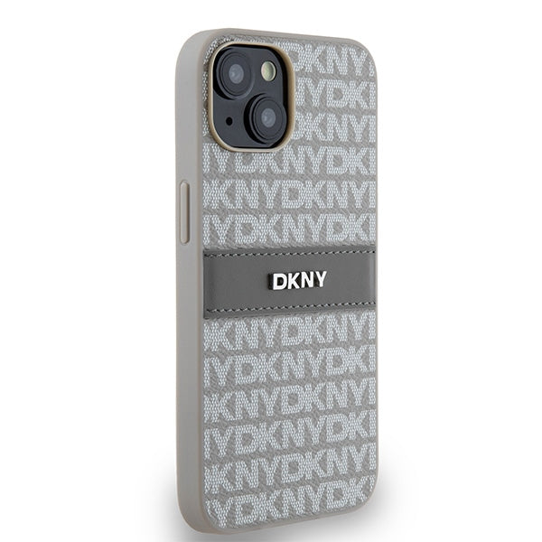 DKNY Leather Mono Stripe &amp; Metal Logo case for iPhone 15 / 14 / 13 - beige