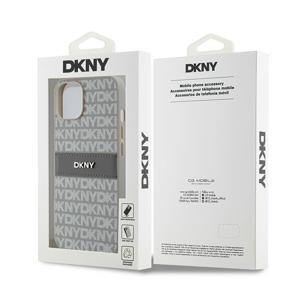 DKNY Leather Mono Stripe &amp; Metal Logo case for iPhone 15 / 14 / 13 - beige