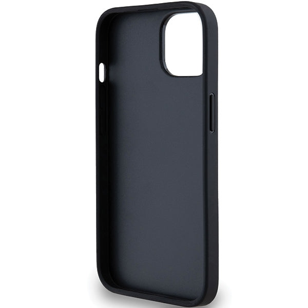 DKNY Leather Mono Stripe &amp; Metal Logo Case for iPhone 15/14/13 - Black