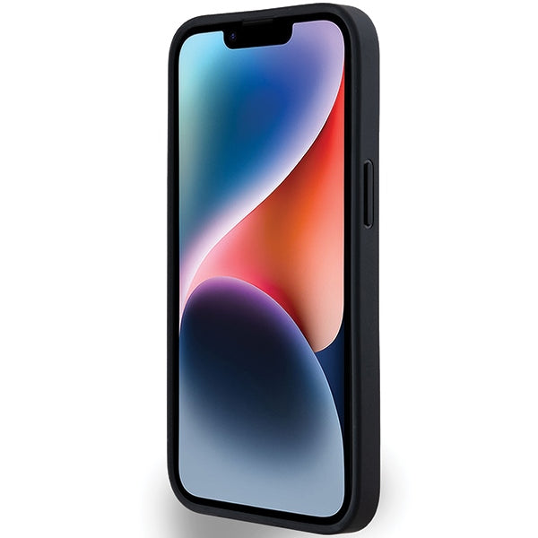 DKNY Leather Mono Stripe &amp; Metal Logo Case for iPhone 15/14/13 - Black