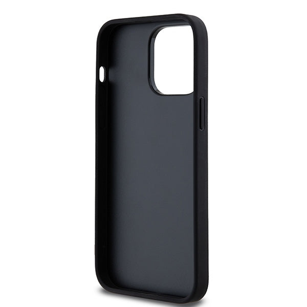 DKNY Leather Checkered Mono Pattern &amp; Printed Stripes Case for iPhone 14 Pro Max - Black