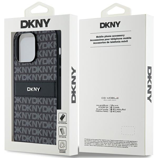 DKNY Leather Mono Stripe &amp; Metal Logo case for iPhone 14 Pro Max - black