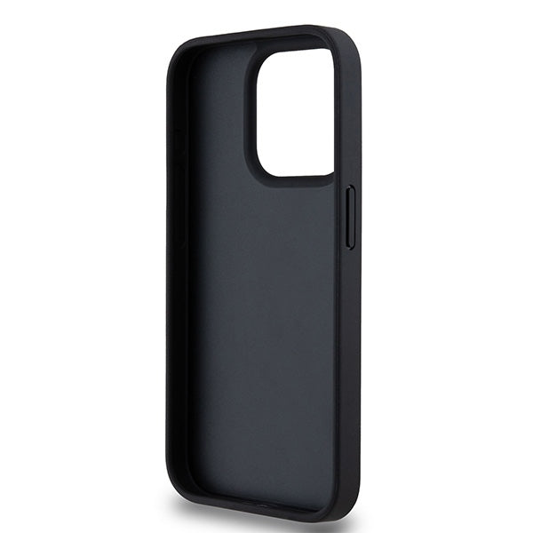 DKNY Leather Checkered Mono Pattern &amp; Printed Stripes iPhone 15 Pro Case - Black