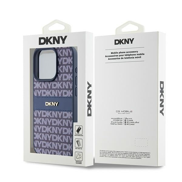DKNY Leather Mono Stripe &amp; Metal Logo case for iPhone 15 Pro - blue