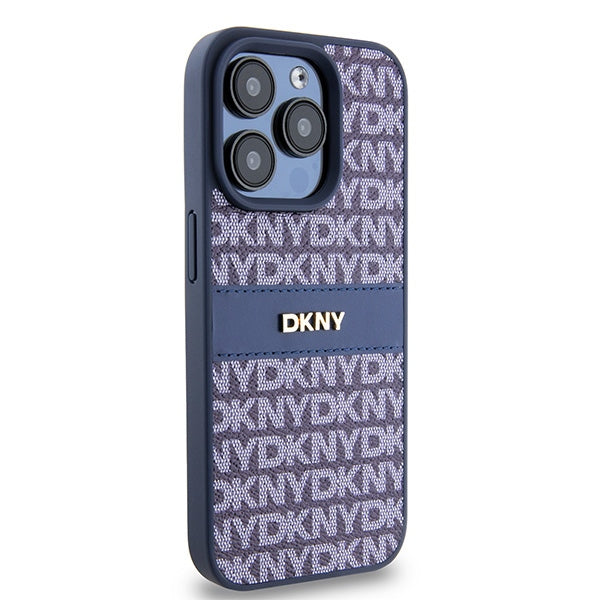 DKNY Leather Mono Stripe &amp; Metal Logo case for iPhone 15 Pro - blue