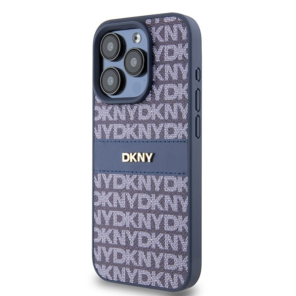 DKNY Leather Mono Stripe &amp; Metal Logo case for iPhone 15 Pro - blue