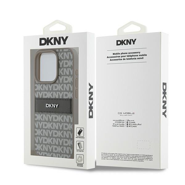 DKNY Leather Mono Stripe &amp; Metal Logo case for iPhone 15 Pro - beige