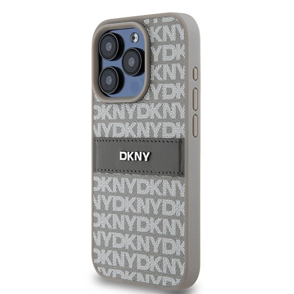 DKNY Leather Mono Stripe &amp; Metal Logo case for iPhone 15 Pro - beige