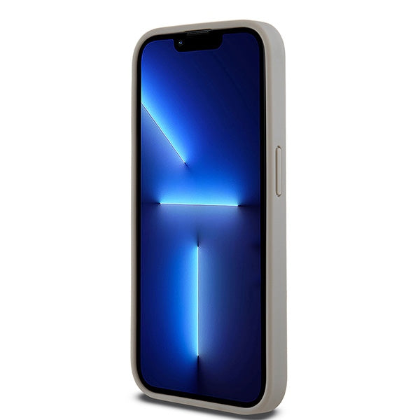 DKNY Leather Mono Stripe &amp; Metal Logo case for iPhone 15 Pro - beige