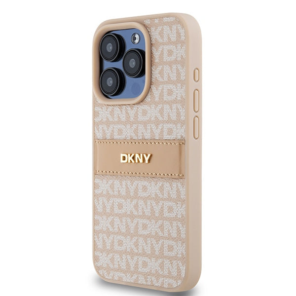 DKNY Leather Mono Stripe &amp; Metal Logo case for iPhone 15 Pro - pink