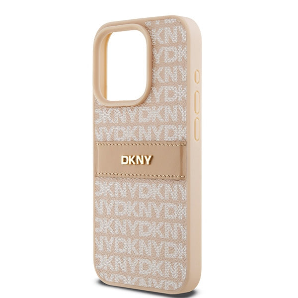 DKNY Leather Mono Stripe &amp; Metal Logo case for iPhone 15 Pro - pink
