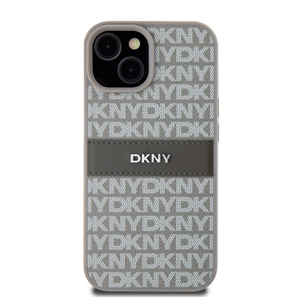 DKNY Leather Mono Stripe &amp; Metal Logo case for iPhone 15 Plus / 14 Plus - beige