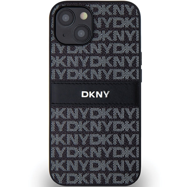 DKNY Leather Mono Stripe &amp; Metal Logo Case for iPhone 15 Plus / 14 Plus - Black