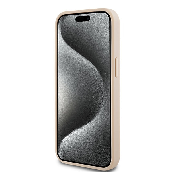 DKNY Leather Mono Stripe &amp; Metal Logo Case for iPhone 15 Plus / 14 Plus - Pink