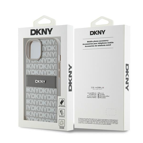 DKNY Leather Mono Stripe &amp; Metal Logo case for iPhone 15 / 14 / 13 - beige