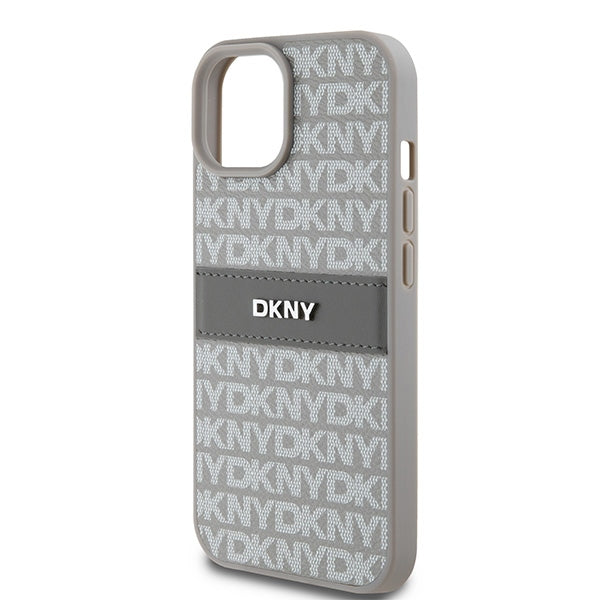 DKNY Leather Mono Stripe &amp; Metal Logo case for iPhone 15 / 14 / 13 - beige