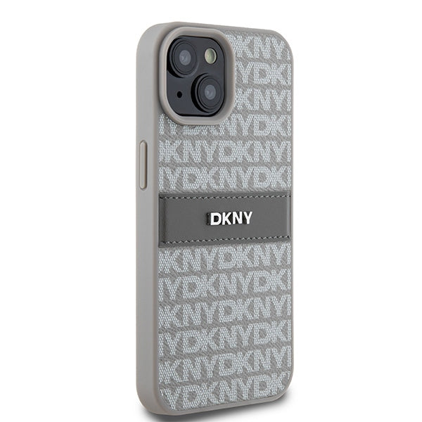 DKNY Leather Mono Stripe &amp; Metal Logo case for iPhone 15 / 14 / 13 - beige