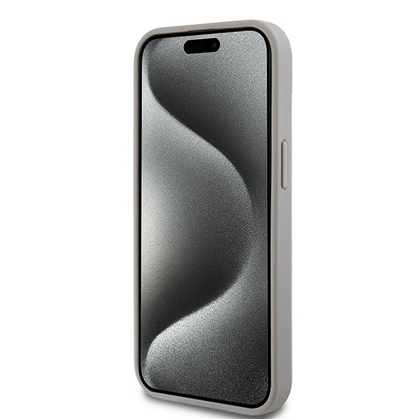 DKNY Leather Mono Stripe &amp; Metal Logo case for iPhone 15 / 14 / 13 - beige