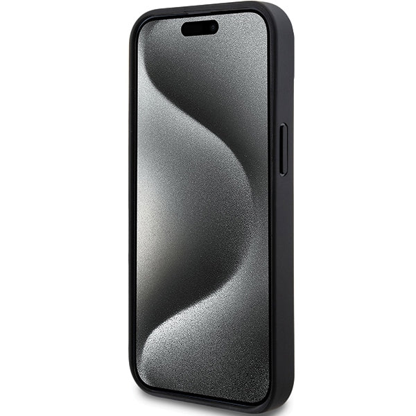 DKNY Leather Mono Stripe &amp; Metal Logo Case for iPhone 15/14/13 - Black